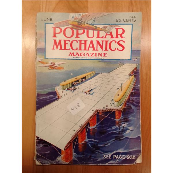 Popular Mechanics June 1929: Armstrong's Floating Seadrome Ocean Airport Cover- This June 1929 issue