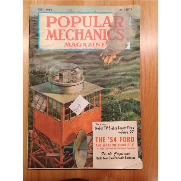 Popular Mechanics July 1954: Robot TV Sights Forest Fires Futuristic Tower Cover- This July 1954 iss