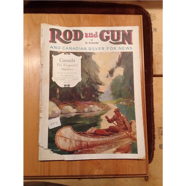 Rod and Gun July 1930: Canada The Unspoiled Outdoors Canoe Fishing Cover - This July 1930 issue of R