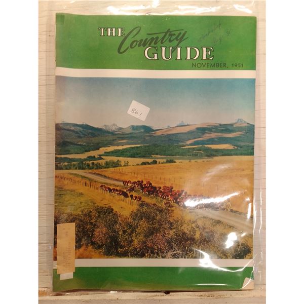 1951 Country Guide Cover: Cowboy Herding Cattle on Prairie Road- The Country Guide is a long-running