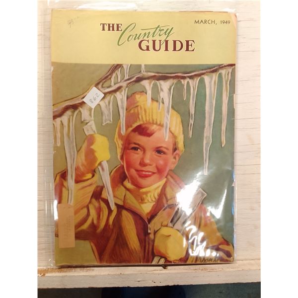 1949 Country Guide Cover: Smiling Boy Holding Icicles in Winter- The Country Guide is Canada's histo