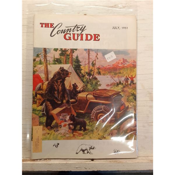 1951 Country Guide Cover: Bears Raiding Campers' Jeep in Wilderness- The Country Guide is Canada's v