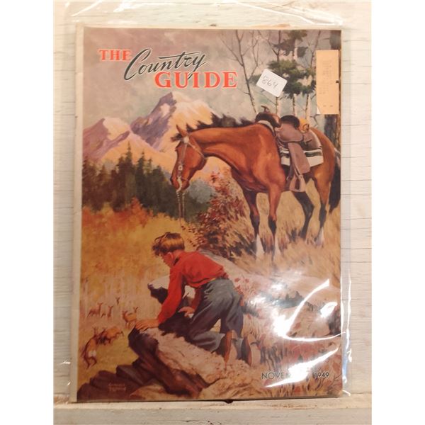 1949 Country Guide Cover: Boy Petting Puppy Beside Saddled Horse- The Country Guide is Canada's long