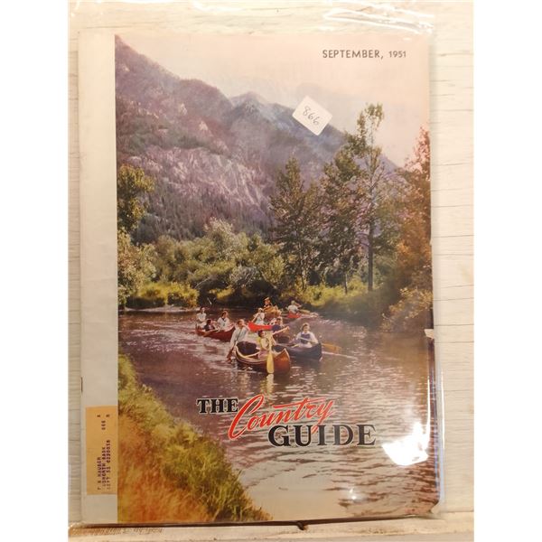 1951 Country Guide Cover: Families Canoeing on Mountain River- The Country Guide is Canada's premier