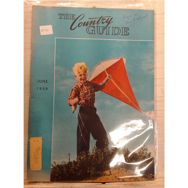 1950 Country Guide Cover: Boy Joyfully Flying Red Kite Outdoors- The Country Guide is Canada's longs