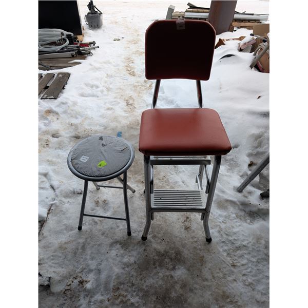 Orange Foldout Seat Chair w/ Small Round Stool
