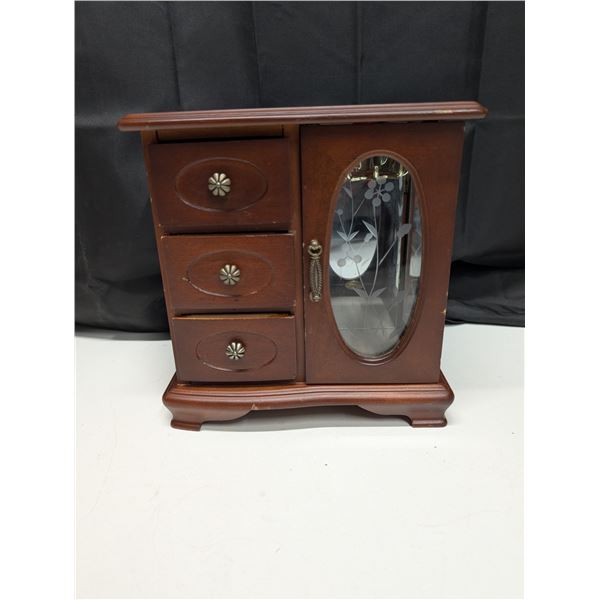 9"x9"x4" Wooden Jewelry Box w/ Necklace Hanger and Storage Drawers