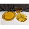 Image 1 : (2) amber Glass Trays (1) Divider w/ Amber Glass Candy Dish Possibly FTDA 1981