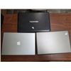Image 1 : Lot of 3 Lap tops (apple, Toshiba, and HP) Apple One mIssing Bottom Battery, Others Not Known if Wor