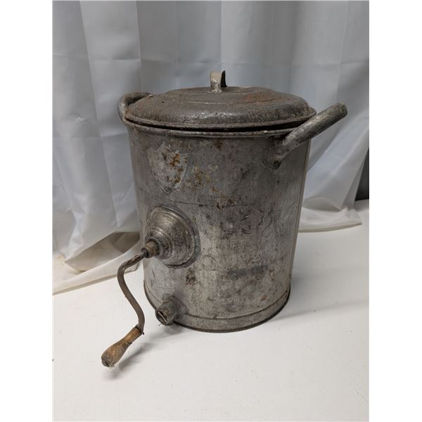 Vintage Buttle Churn w/ Lid and Hand Crank w/ Parts in Churn
