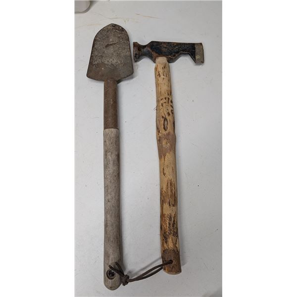 (2) Vintage Tools (1) Shovel Like (1) Wood Handle Axe/Hammer end
