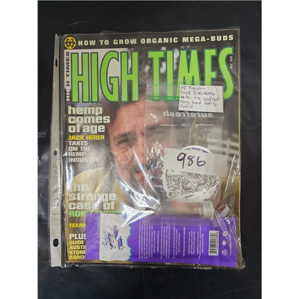 Vintage 1995 “High Times” Magazine w/ Hemp Wraps, Seeds, & Stickers