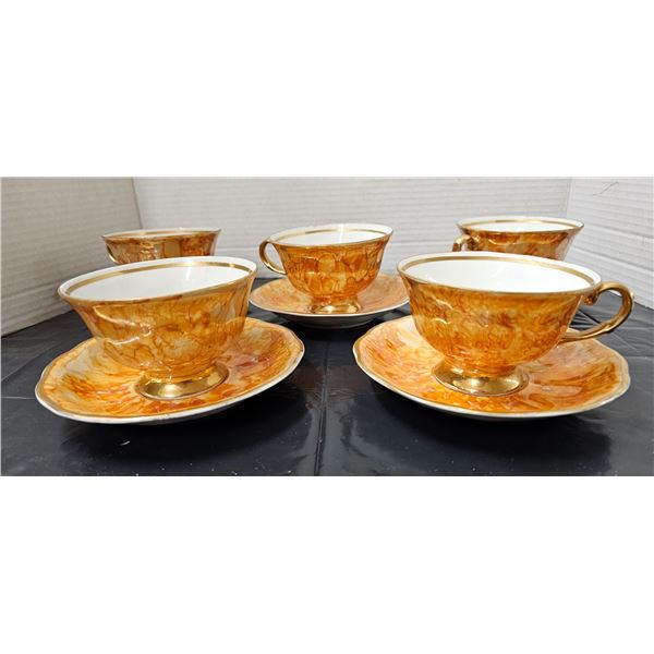(5) Vintage Jarolina Orange Marble Cup and Saucer Set