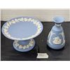 Image 1 : Wedgewood Blue Jasperware Compote Pedestal Dish and 5” Vase