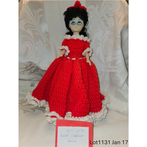 Doll with Red Crochet Dress