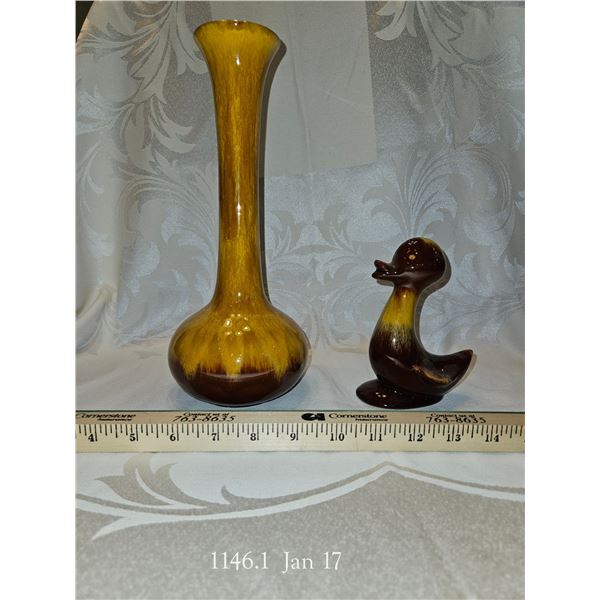 Brown Mountain Pottery Vase and Duck
