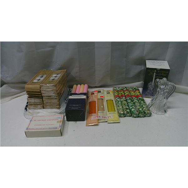lot of candles + guardian angel candle holder