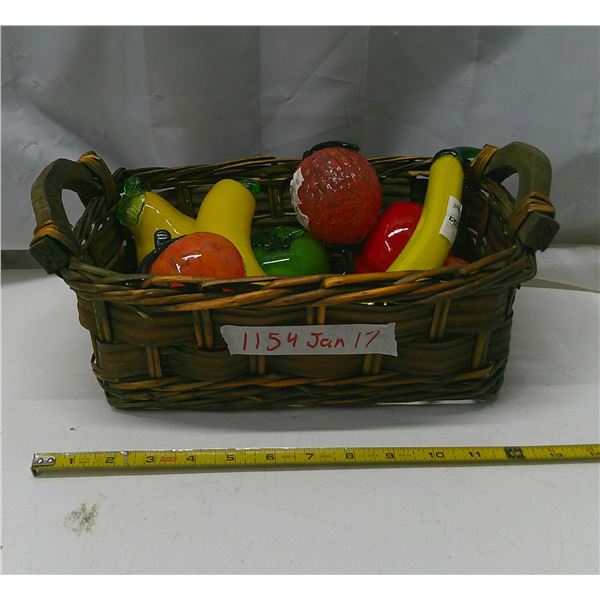 whicker fruit basket w/ glass fruit décor