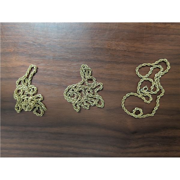 (3) (NOT VERIFIED) 14K Gold Chains (1) Marked 14k (2) Missing Marking