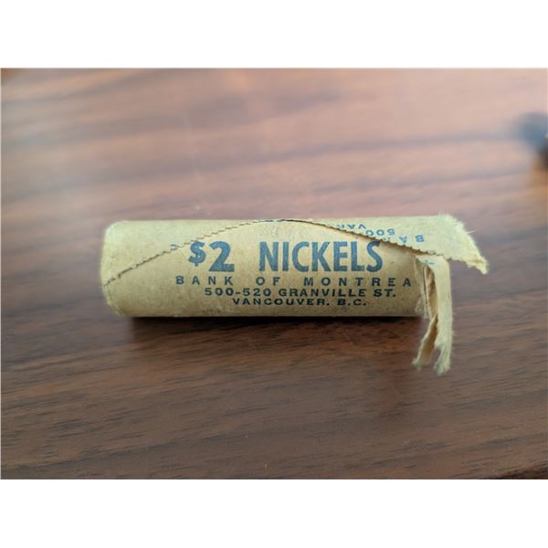 Roll of 1967 5-cent coin bunny Canadian Centennial nickel, commemorating the 100th anniversary of Ca