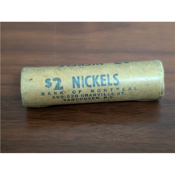 Roll of 1967 5-cent coin bunny Canadian Centennial nickel, commemorating the 100th anniversary of Ca