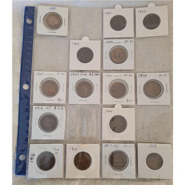 Canadian Large Cents -15 Coins From 1888-1919