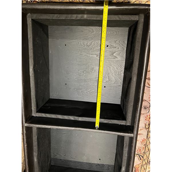 Dark brown padded storage bench - 48" long, 24.5 inches wide, 19 inches high.  TWO 21" x 21" storage