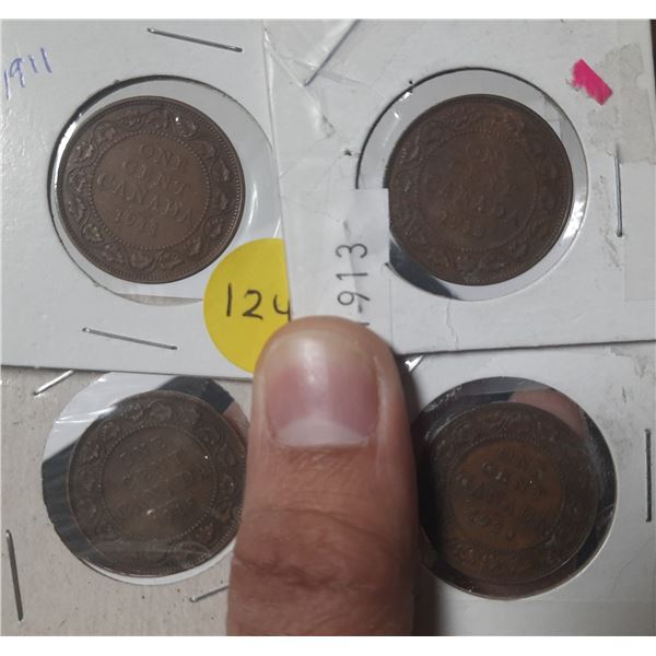 1911, 1913, 1918, 1920 Canada Large One Cent.