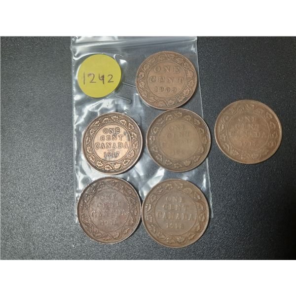 1909, (3) 1917, (2) 1918 Canada Large One Cent.