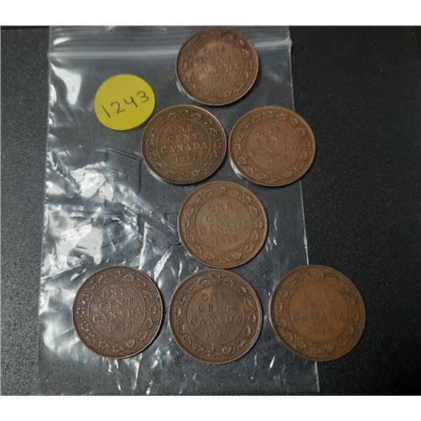 1916, (2) 1917, 1918, (3) 1919 Canada Large One Cent.