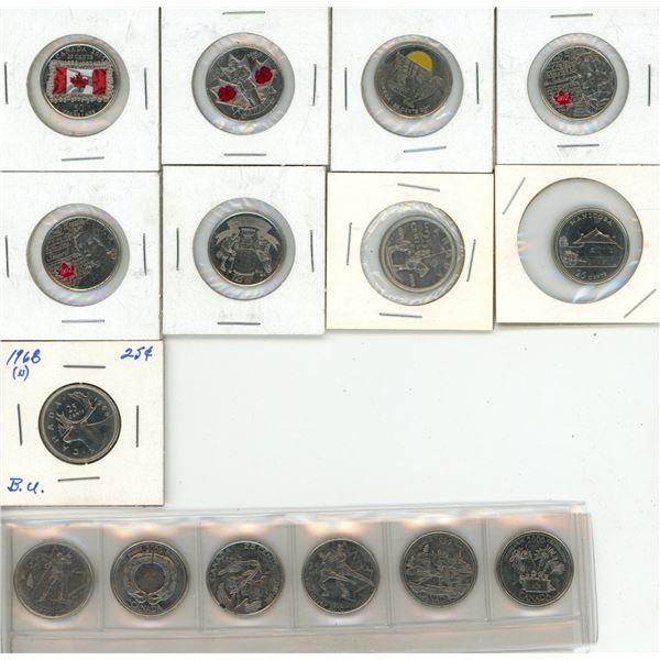 Lot of Special Colour and Uncolour Canada 25 Cents. (Total 15 Coins)
