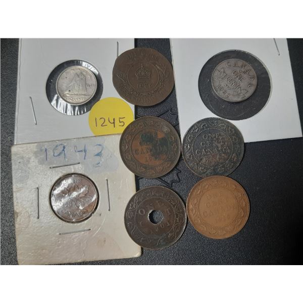 1944 Canada Silver 10 Cents, 1936 New Foundland One Cent and 1932, 1943, 1901, 1912, 1900's, 1919 Ca