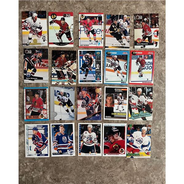 1255 – Dave Manson hockey lot of 20 different cards.
