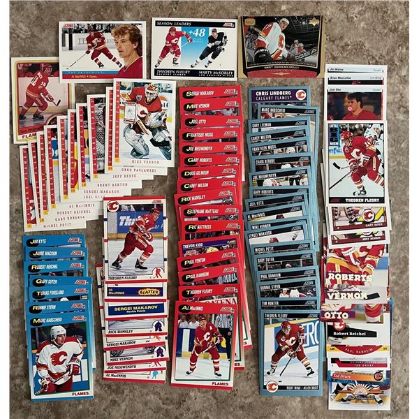 1259 –Calgary Flames lot of 75+ different hockey cards. Mixed Brands. Mixed Years. Theo Fle