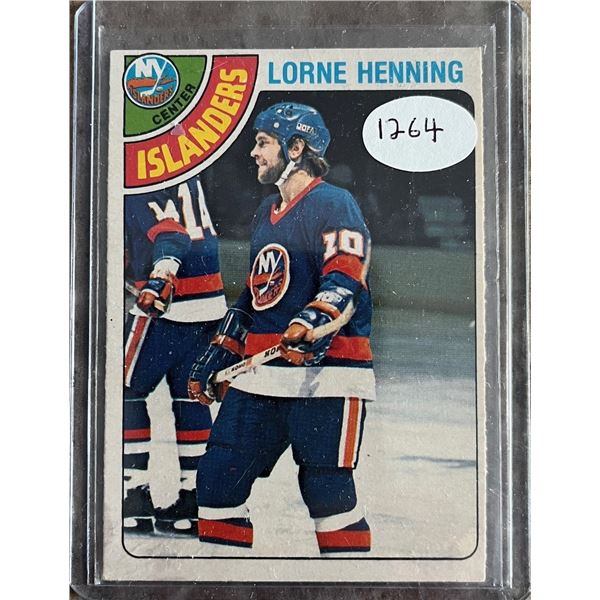 1264- Lorne Henning from Melfort. 1978-79 O-Pee-Chee hockey card in Top loader. New York Islanders.