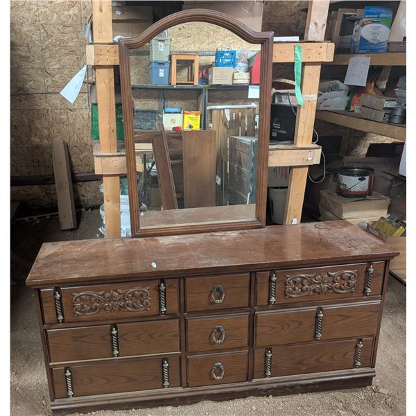 Drawer w/ Spiral Design Handles and Mirror 66"x18"x30-72"
