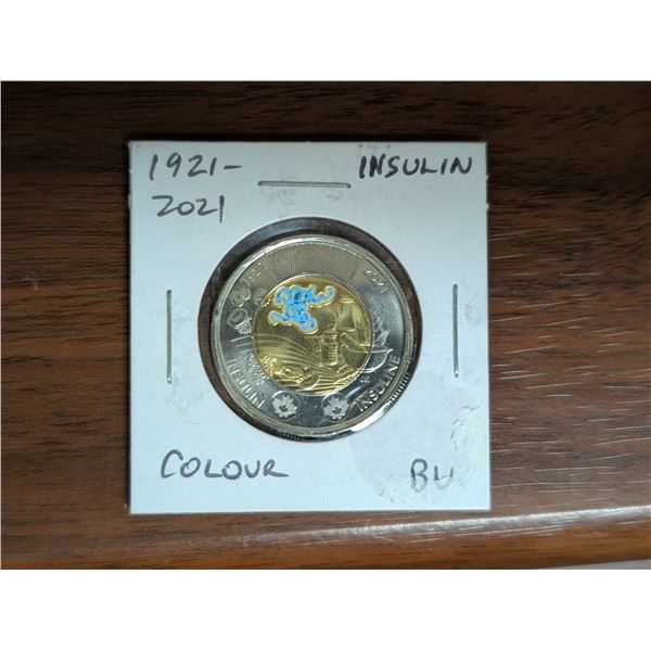 1921-2021 Canadian two Dollar Coin Coloured Insulin BU