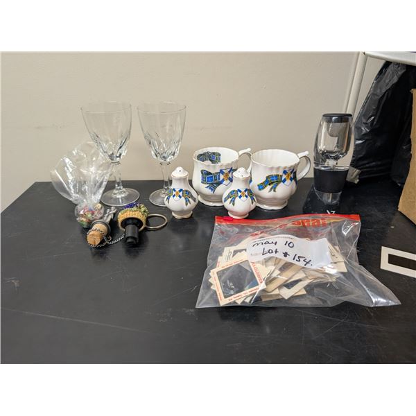 Misc. Lot Wine Glasses, Cork Tops w/ Unique Designs, Salt and Pepper, and etc. as Shown)