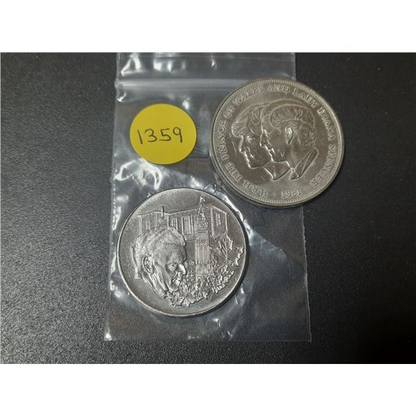 1981 British Royal Wedding Commemorative Crown Coin and Medal John G. Diefenbaker's 80th Birthday.