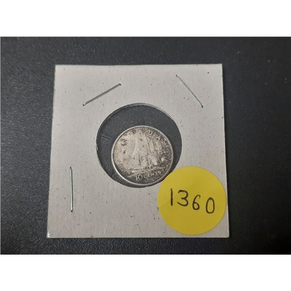 1963 Canada Silver 10 Cents.