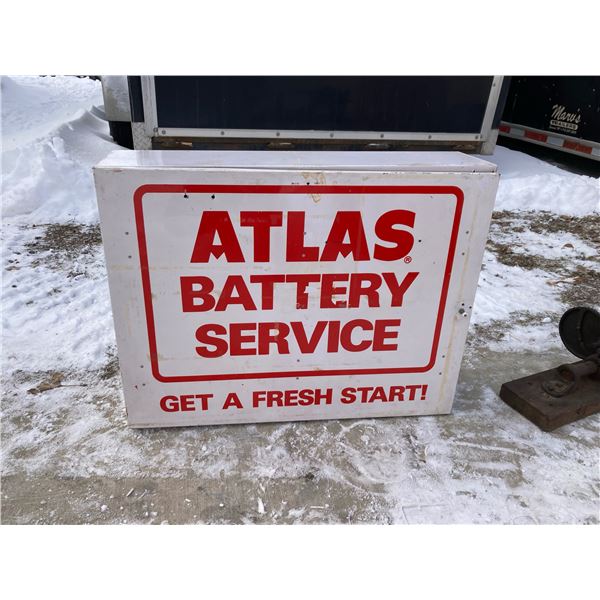 VINTAGE METAL ATLAS BATTERY WALL PARTS CABINET (WHITE)