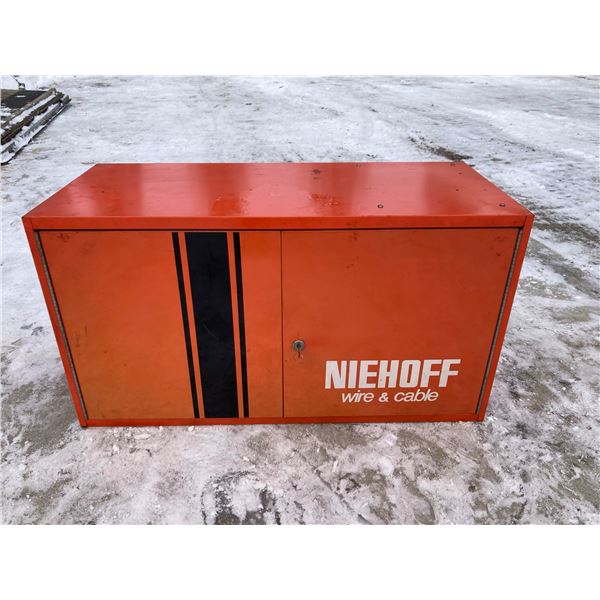 VINTAGE METAL NIEHOFF LOCKING WALL PARTS CABINET - WIRE & CABLE (ORANGE)