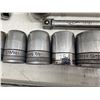 Image 12 : LOT OF S-K 1/2-INCHES DRIVE SOCKETS, WRENCH, RATCHETING WRENCH, AND EXTENSIONS ON METAL TOOLBOX TRAY