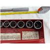 Image 23 : LOT OF S-K 1/2-INCHES DRIVE SOCKETS, WRENCH, RATCHETING WRENCH, AND EXTENSIONS ON METAL TOOLBOX TRAY