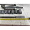 Image 4 : LOT OF S-K 1/2-INCHES DRIVE SOCKETS, WRENCH, RATCHETING WRENCH, AND EXTENSIONS ON METAL TOOLBOX TRAY