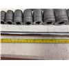 Image 6 : LOT OF S-K 1/2-INCHES DRIVE SOCKETS, WRENCH, RATCHETING WRENCH, AND EXTENSIONS ON METAL TOOLBOX TRAY