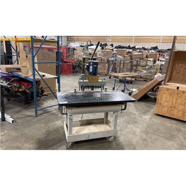 RITTER 13 HEAD INDUSTRIAL BORING MACHINE ON WOODEN MOBILE STAND