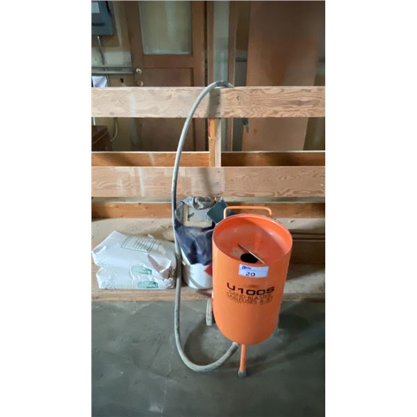 UNI-RAM MODEL U100S SAND BLASTER WITH (4) CONTAINERS OF SAND AND PROTECTIVE GEAR