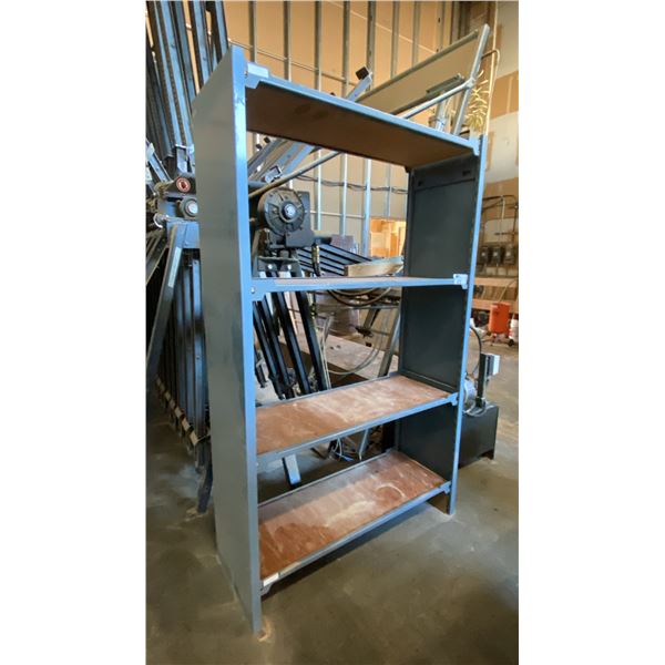 GREY METAL 4 TIER SHELF UNIT - APPROX. 51" ACROSS X 20" WIDE X 84" HIGH