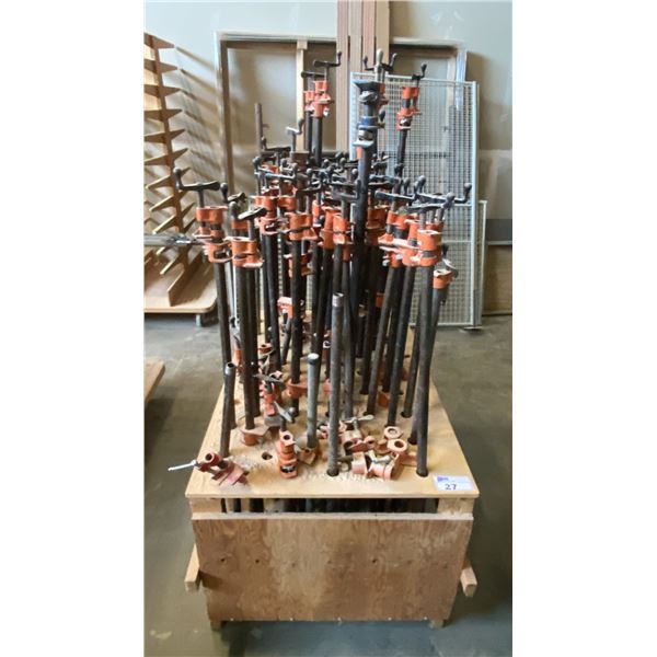 GROUP OF APPROX. 60 BAR CLAMPS WITH WOODEN STAND